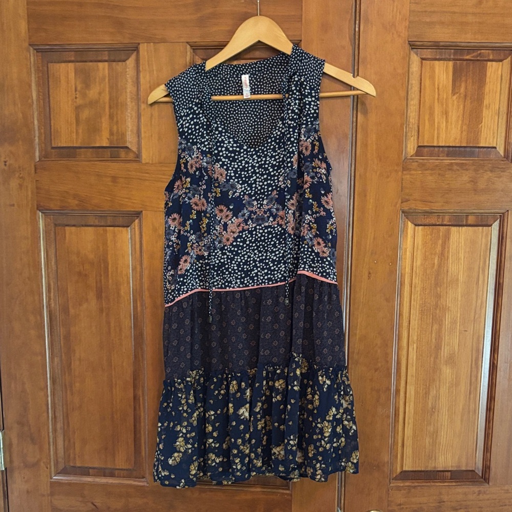 Xhilaration Navy and Floral Sleeveless Mini Dress